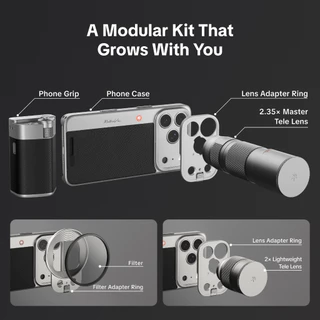 PGYTECH RetroVa Grip Kit สําหรับ iPhone 16/17 Pro/Pro Max เคสสไตล์วินเทจพร้อมเลนส์เทเลโฟโต้ 2.35x, กริปชัตเตอร์บลูทูธ, เกลียว 1/4"-20, ช่องเสียบ MicroSD, คอลลาร์สำหรับขาตั้งกล้อง และสายสะพายข้าง