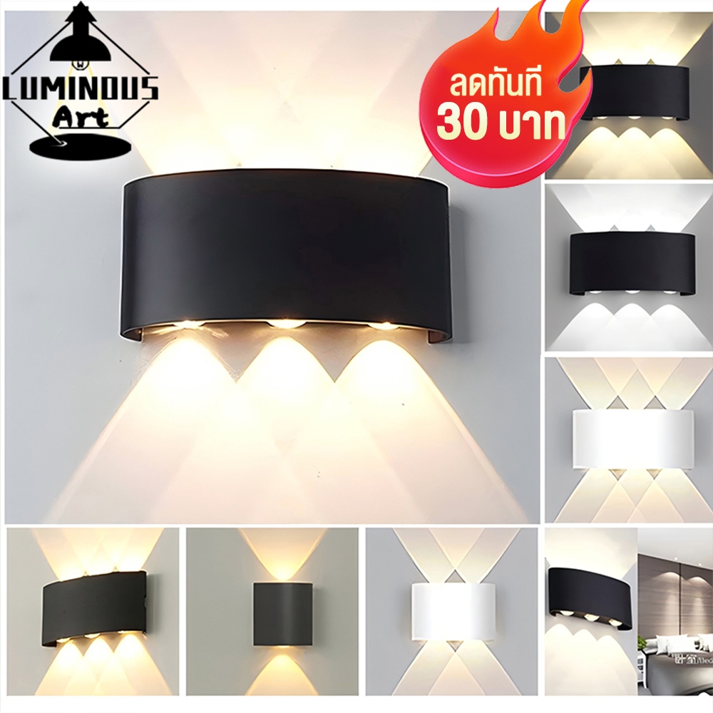 LA โคมไฟติดผนัง LED กลางแจ้ง IP65 กันน้ำไฟกลางคืน 220V โคมไฟติดผนังในร่ม 2W 4W 6W 8W 10W โคมไฟบ้าน