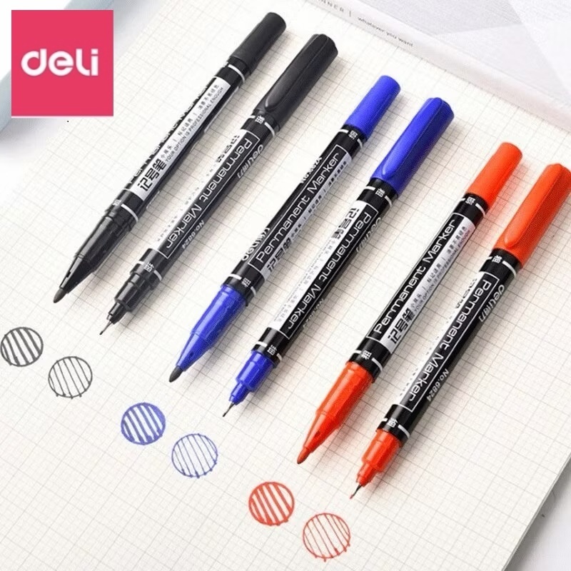 พร้อมส่ง🌈 Deli 6824 ปากกา เขียนซีดี เขียนถุง มาร์คเกอร์ ปากกาเคมี cd marker pen 2หัว กันน้ำ ลบไม่ออก