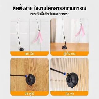 😻พร้อมส่ง😽ไม้ตกแมว ขนนกธรรมชาติ ถ้วยดูดแข็งแรง แรงยึดเกาะสูง ของเล่นแมวแบบสปริง ยืดหยุ่น ทนทาน