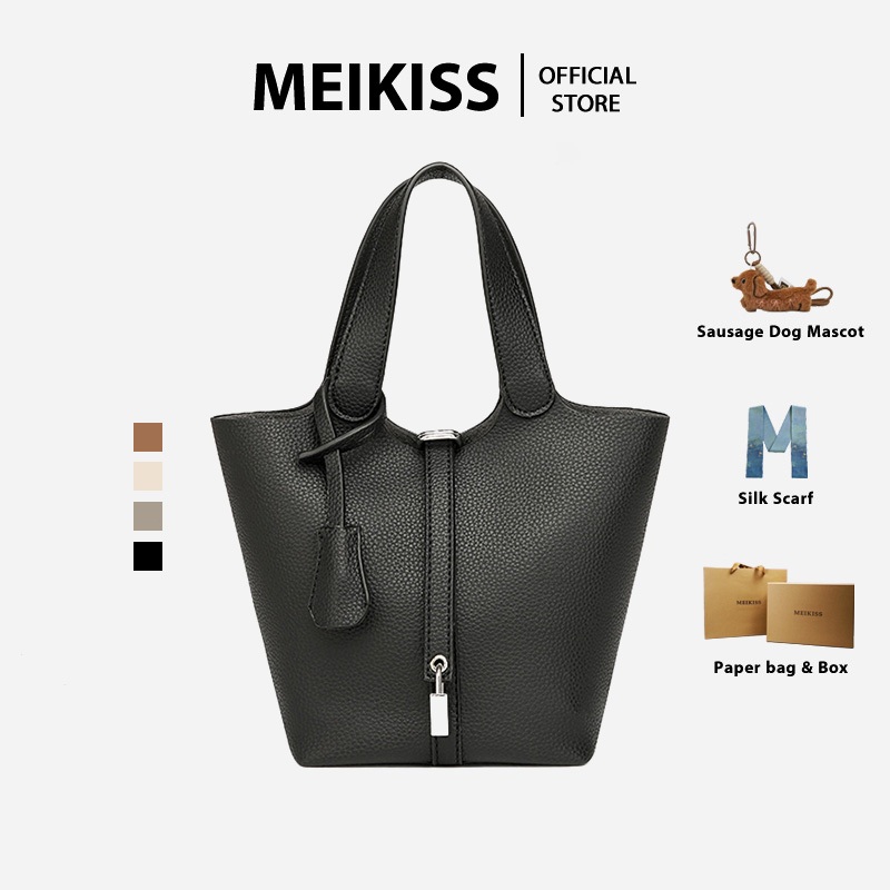 MEIKISS กระเป๋าทรงถัง Bucket Bag หนัง PU ลายลิ้นจี่ สะพายข้าง/ถือได้ 4สี กระเป๋าผู้หญิง สไตล์ Quiet Luxury
