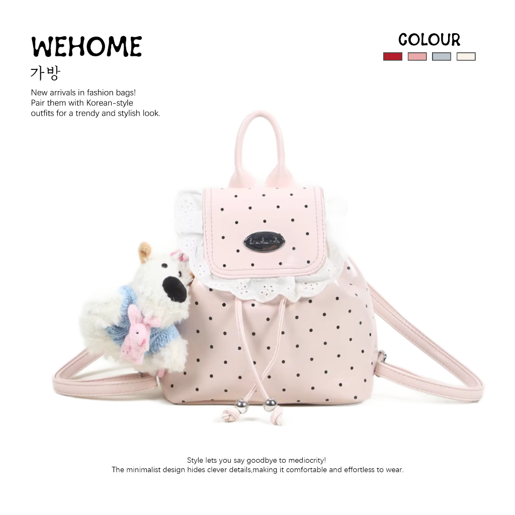 WEHOME Lou bag สไตล์เกาหลี สไตล์คาซิวัล เป้เป้สไตล์สาวๆ สีโดปามีน กระเป๋าเป้สะพายหลัง