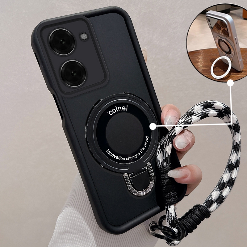 สําหรับ vivo Y36 4G Y36 5G Y27 5G Y03 ซิลิโคน Minimalist Drop-Proof เคสโทรศัพท์พร้อมขาตั้งโลหะ 3D แล