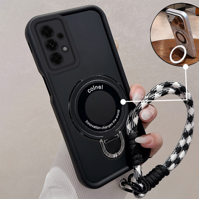 SAMSUNG สําหรับSamsung A33 A53 A73 ซิลิโคนMinimalist Drop-Proofเคสโทรศัพท์พร้อมขาตั้งโลหะ 3Dและการออกแบบใหม่ฟรีเชือกเส้นเล็กพรีเมี่ยม