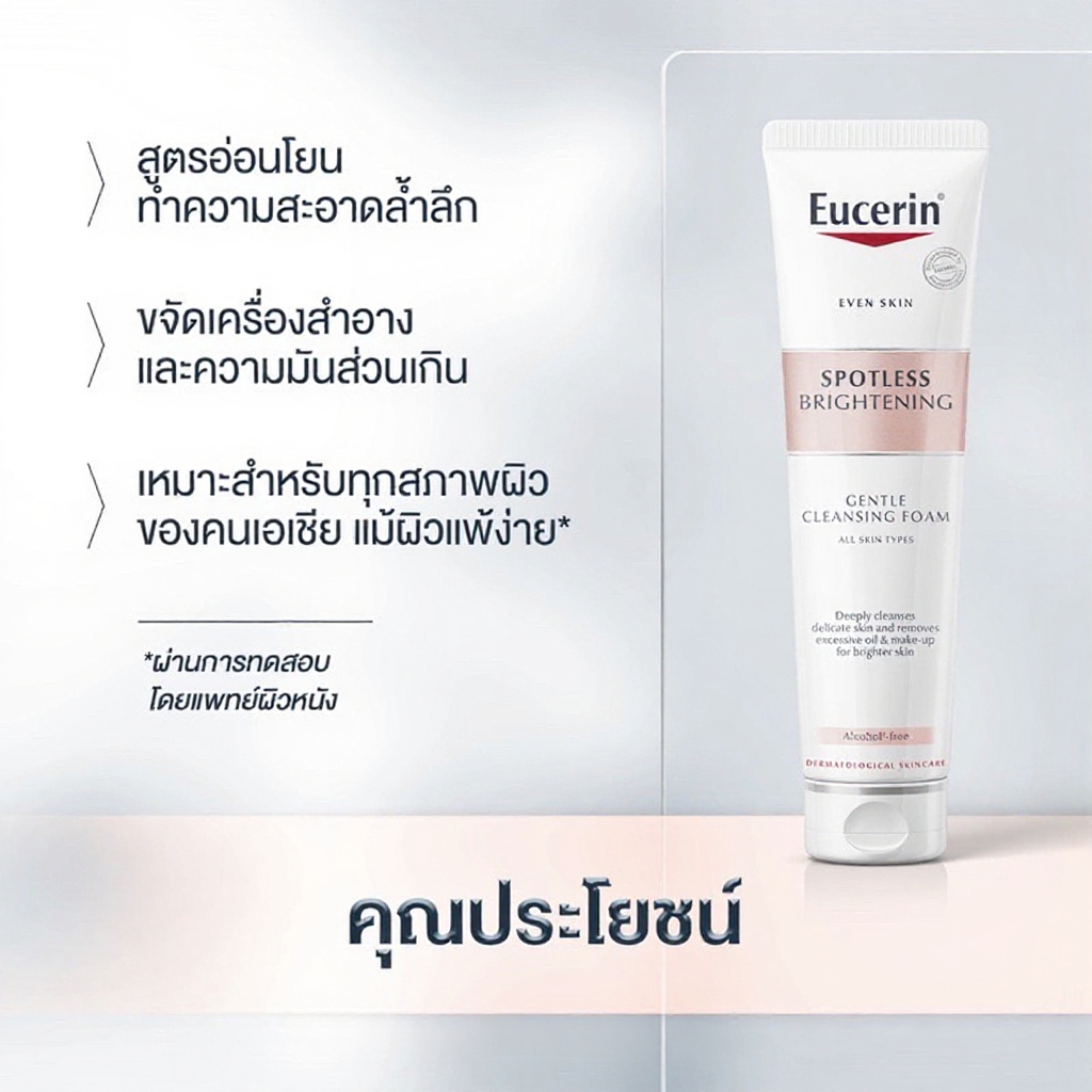 Eucerin Spotless Brightening Gentle Cleansing Foam ขนาด 50g ยูเซอริน โฟมล้างหน้าเพื่อผิวขาวกระจ่างใส