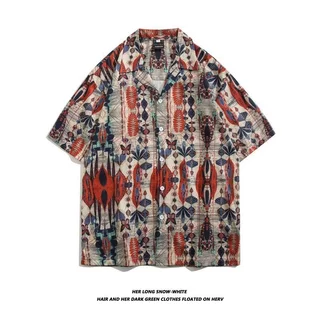 Maisidahouse ผู้ชาย เสื้อแขนสั้น ดอกไม้ เวลาว่าง หลวม แฟชั่น เสื้อ สไตล์ฮาวาย