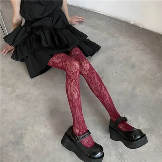 💖 ถุงน่องฟิชเน็ตลาย Hollow วัสดุลูกไม้สวยละเอียด 🎀 สไตล์ Lolita Harajuku แฟชั่นสุดปัง 🌸