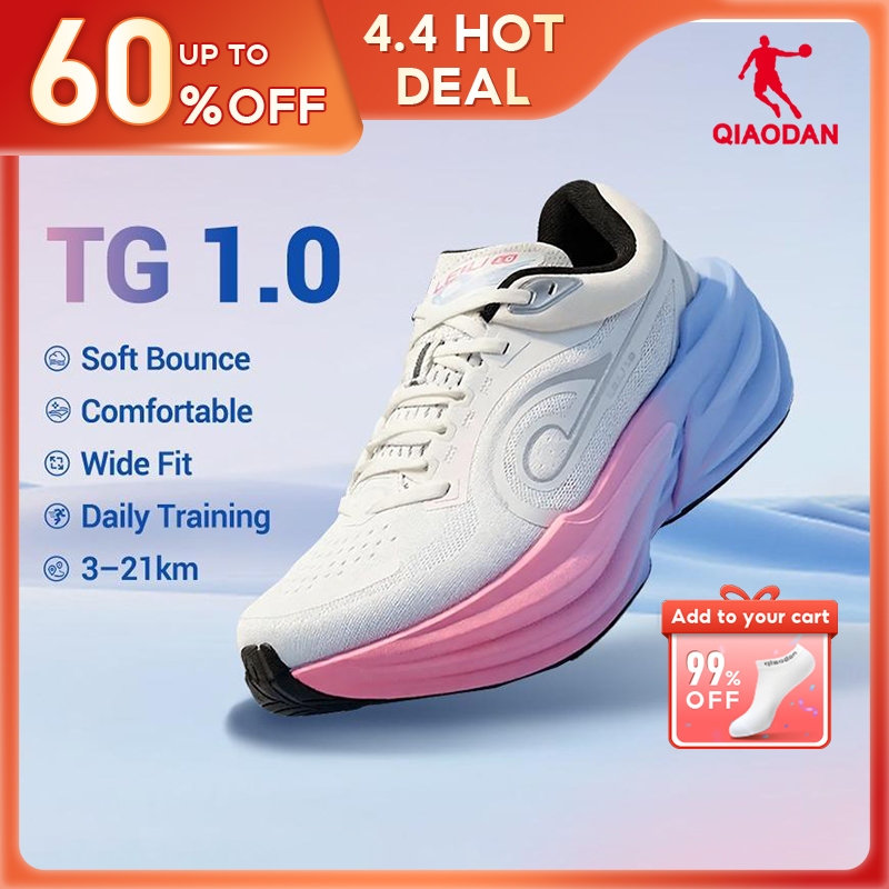 Qiaodan TG 1.0 รองเท้าวิ่งผู้หญิงกว้างฟุตเบาะกีฬา Rebound Stable Breathable QDB022253285