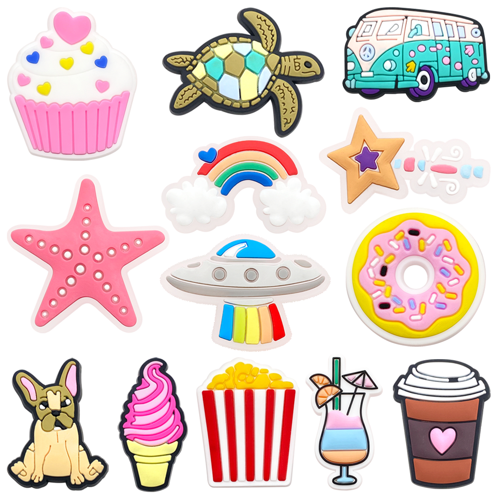 รองเท้า Charm MEIDJ เต่า ปลาดาว กาแฟและขนมหวาน ดีไซน์น่ารัก PVC พร้อมปุ่ม