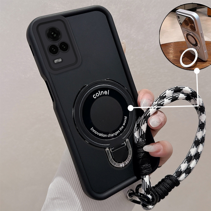 สําหรับ vivo V21E vivo V21 ซิลิโคน Minimalist Drop-Proof เคสโทรศัพท์พร้อมขาตั้งโลหะ 3D และการออกแบบใ