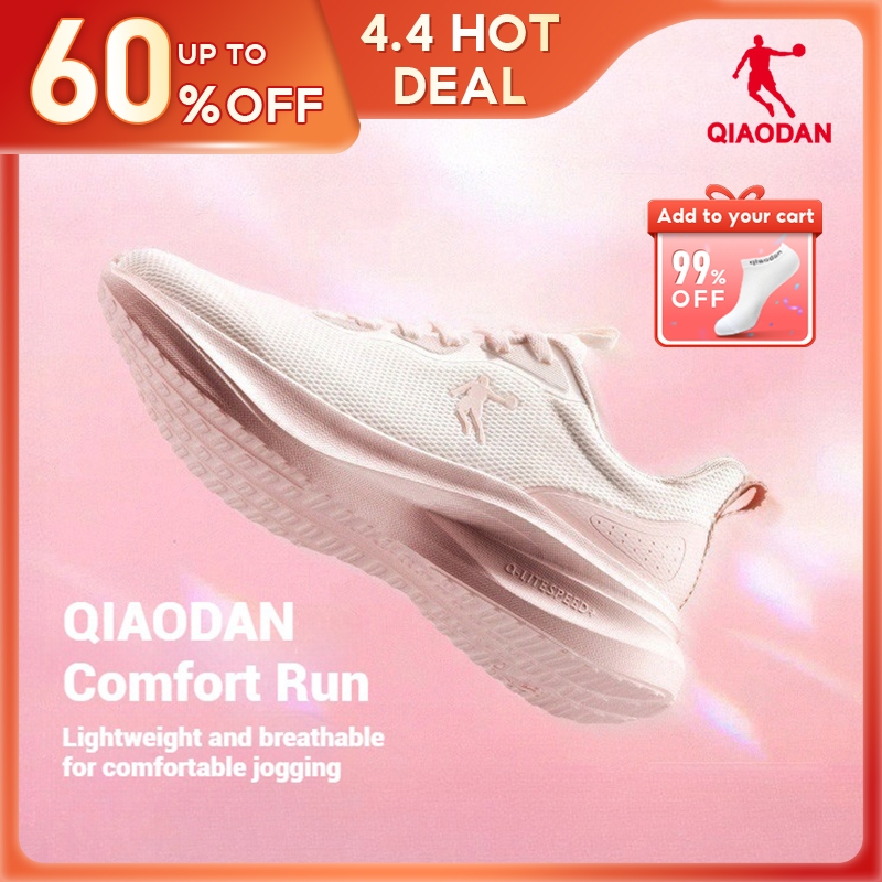 Qiaodan รองเท้าวิ่งผู้หญิงตาข่ายระบายอากาศน้ําหนักเบา Shock-Absorbing Soft Sole QXB022252221ร