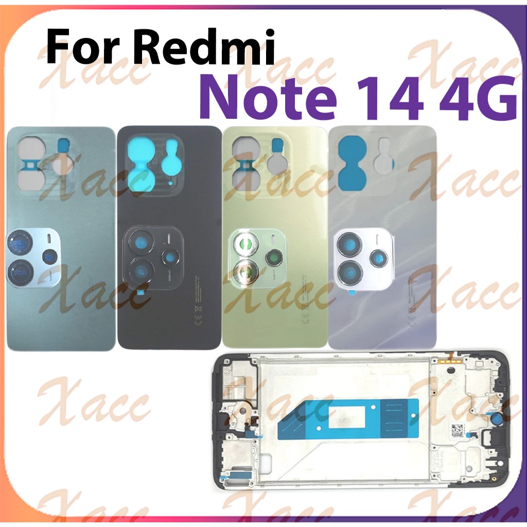 สําหรับ Redmi หมายเหตุ 14 4G 24117RN76G ฝาหลังแบตเตอรี่ชุดกรอบกลางปุ่มเลนส์กล้องกรอบ LCD กรอบด้านหน้