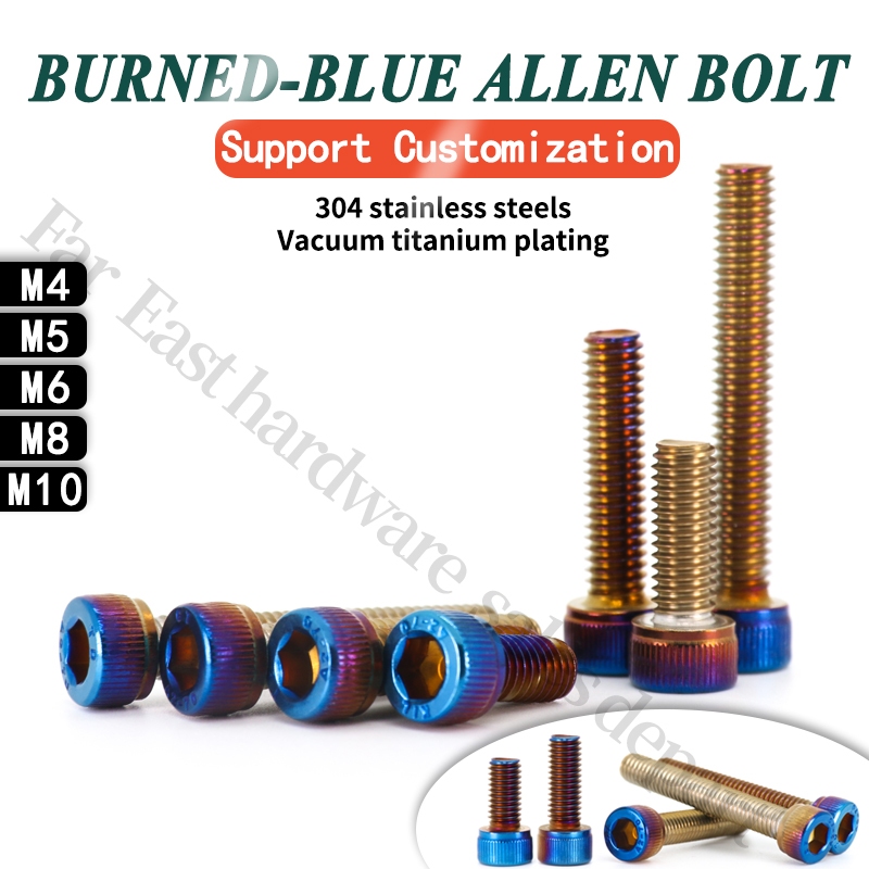 304 สแตนเลส Burnt Blue หัวซ็อกเก็ตหัวหมวกสกรูไทเทเนียมชุบ สําหรับรถจักรยานยนต์ M4 M5 M6 M8 M10