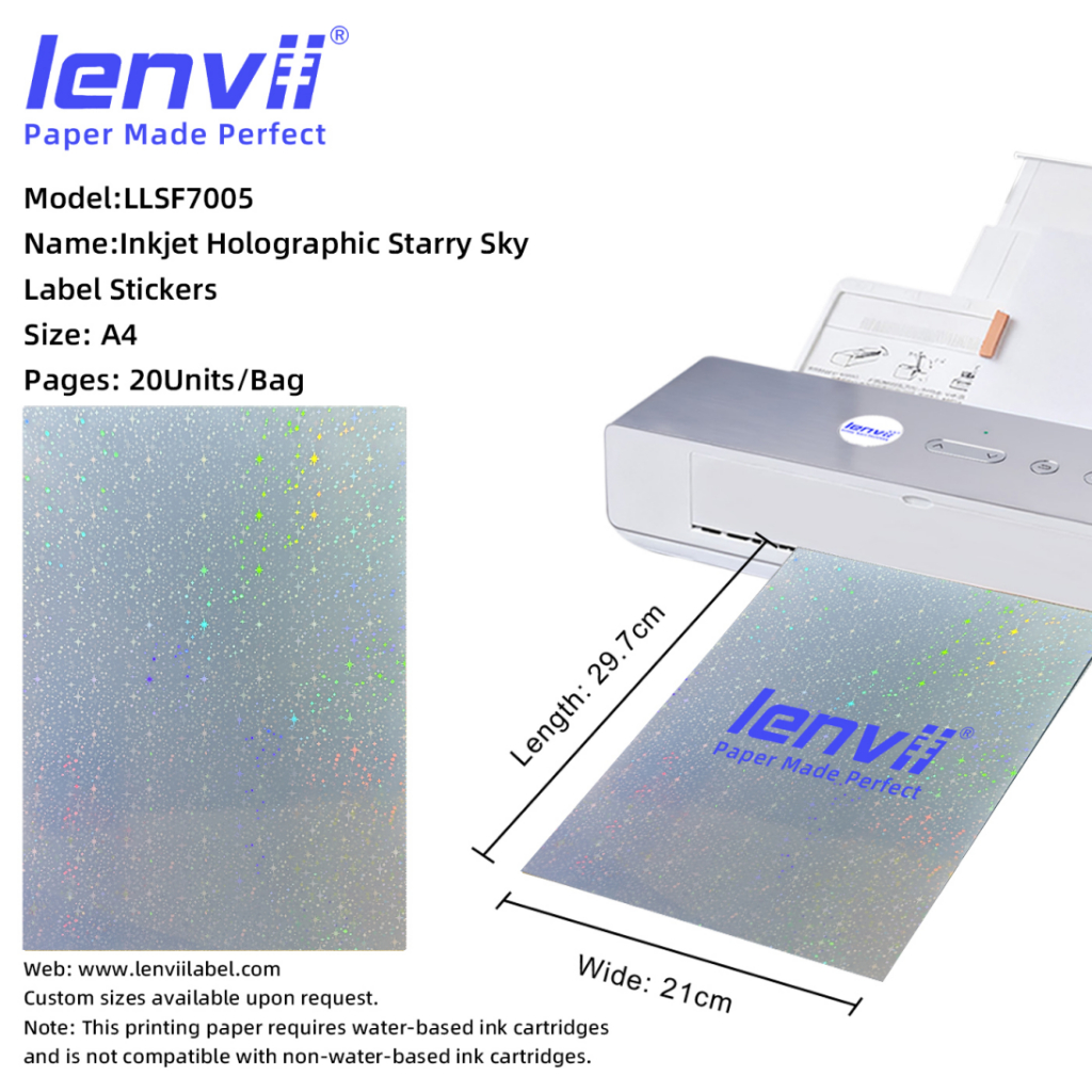 LENVII Inkjet Holographic Label Stickers Size:A4 หน้า:20Units/Bag