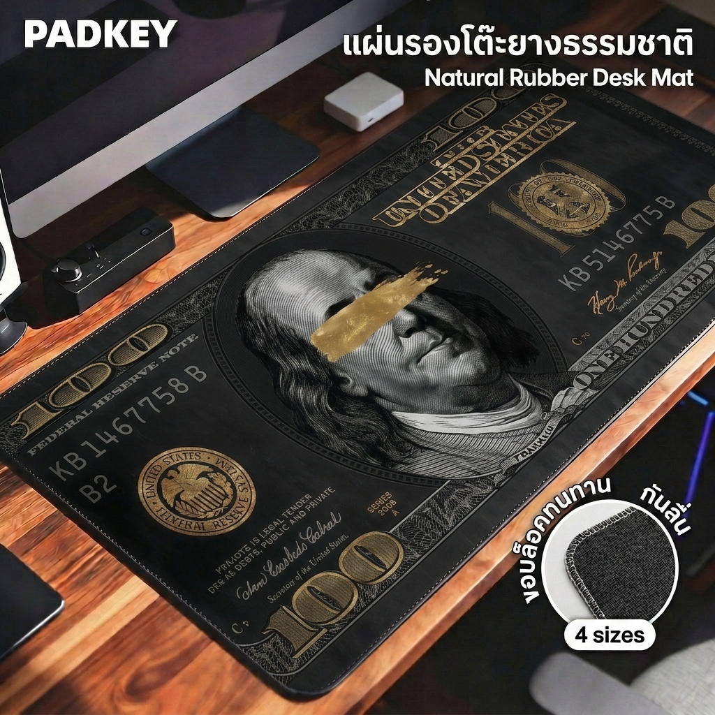 Dollar Vintage Gaming Desk Mat 90×40cm | แผ่นรองเมาส์สไตล์วินเทจดอลลาร์ | กันลื่น+กันน้ำ | 🚚 ส่งจากไทย