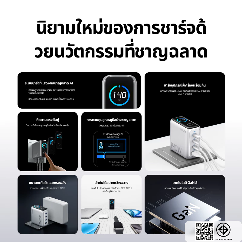 ANKER USB-C Charger 140W 4-Port สำหรับ iPhone/Samsung/Laptop thumbnail 4