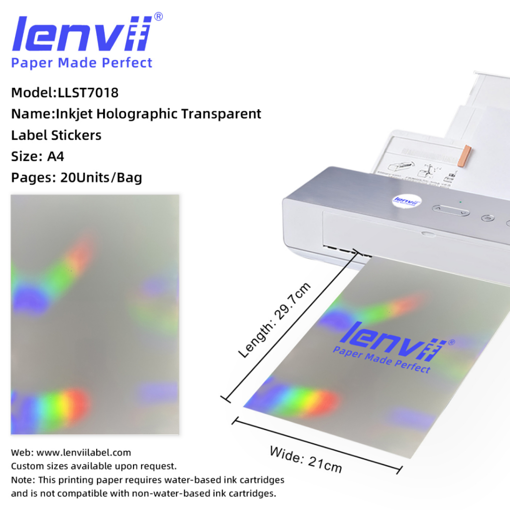 LENVII Inkjet Holographic Transparent Label Stickers Size:A4 หน้า:20Units/Bag