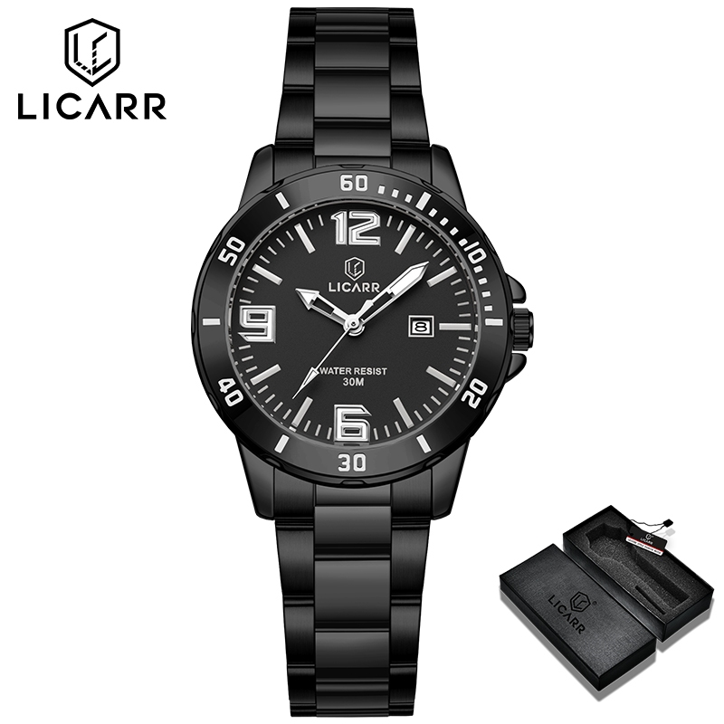 LICARR แบรนด์แฟชั่นชั้นนํากันน้ําวันที่ส่องสว่างควอตซ์นาฬิกาผู้หญิง 7304