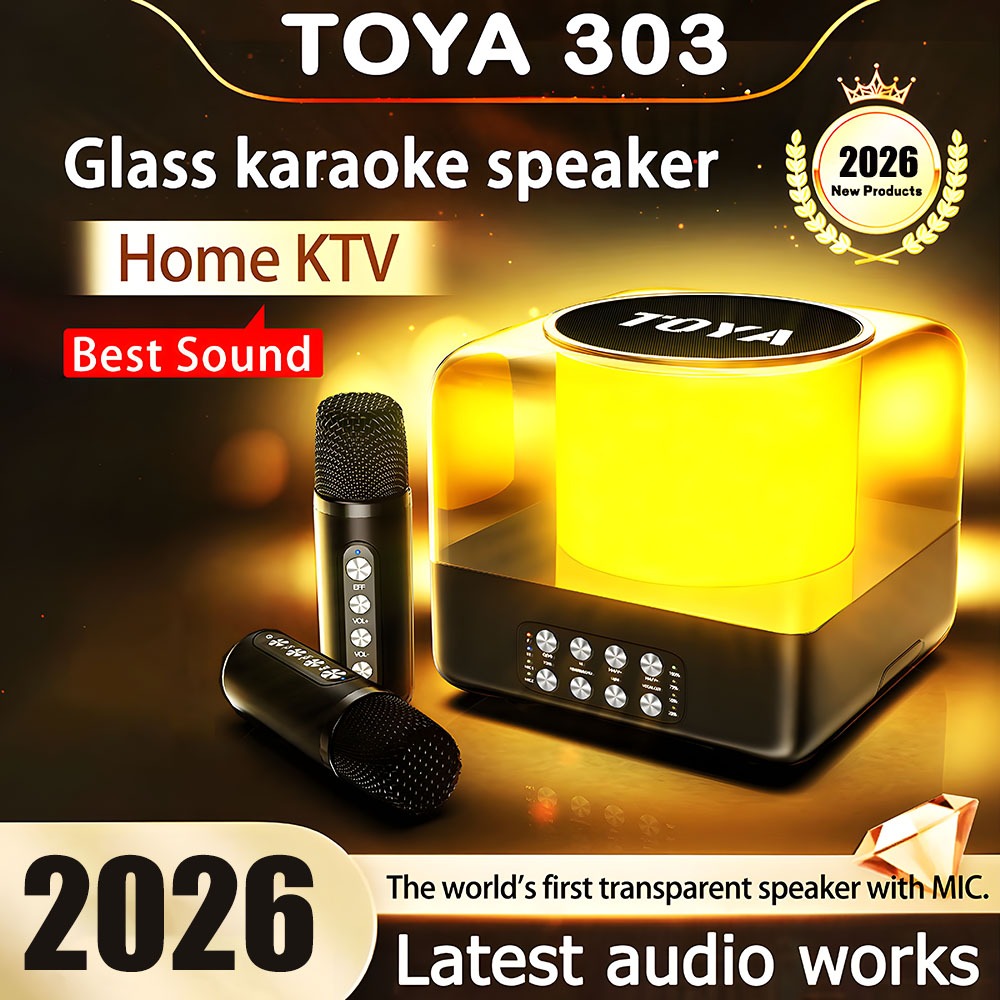 Toya 303 คาราโอเกะ ไมค์ไร้สาย ลําโพงบลูทูธพร้อมไมโครโฟน ครอบครัวคาราโอเกะ Rhythm-Synced ไฟ LED  ลําโพงบลูทูธไร้สาย