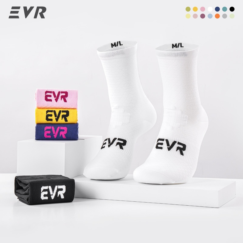 EVR ถุงเท้าจักรยานชายหญิง ต้านเชื้อ 5A Nylon โลโก้สะท้อนแสง ระบายอากาศ สำหรับปั่นฤดูใบไม้ผลิ-หน้าร้อน