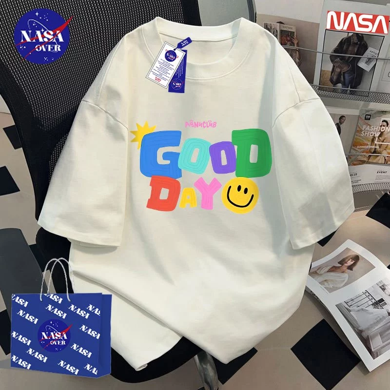【ของพร้อมส่ง ส่งใน 24 ชั่วโมง】🔥NASA สีขาว oversize **การออกแบบแนวการ์ตูนขี้เล่น** ลายตัวอักษร🅰️ มินิมอล เสื้อ ยูนิเซ็กส์ YG398