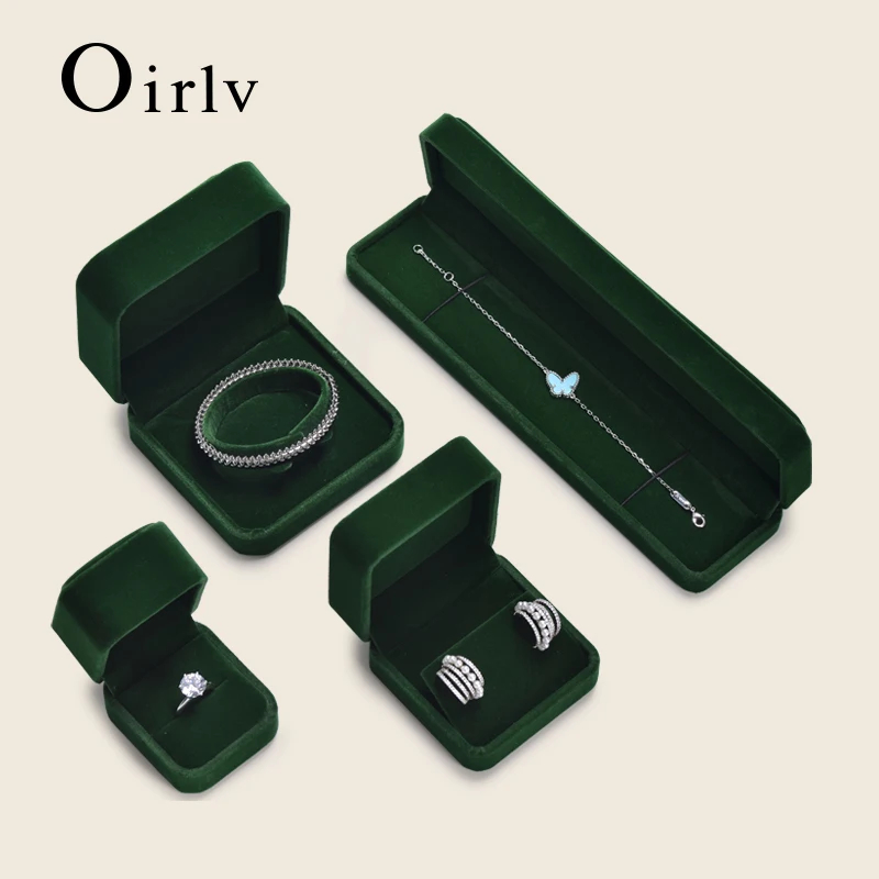 Oirlv กล่องเครื่องประดับกํามะหยี่สีเขียวกล่องแหวนงานแต่งงานวันวาเลนไทน์แหวนสีขาวของขวัญสร้อยคอต่างหูสร้อยข้อมือกล่องเก็บเครื่องประดับ H070