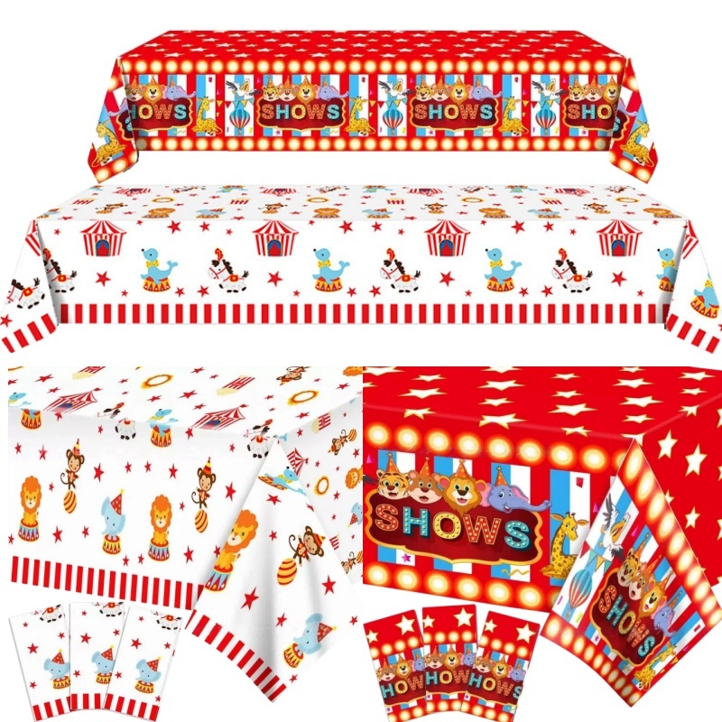 Circus Clown Party ผ้าปูโต๊ะ Circus Carnival Theme ผ้าปูโต๊ะเด็กของขวัญวันเกิด Circus Table Cover Party ตกแต่ง