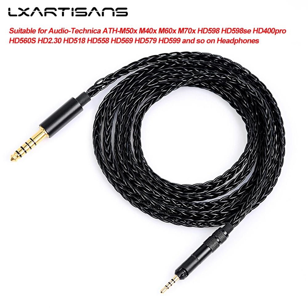 LXARTISANS 8 เส้นสีดําชุบเงินสายหูฟังสําหรับ Audio-Technica ATH-M50x M40x M60x M70x HD598 HD598se HD400pro 2.5 มม.ถึง 3.5/4.4 มม.สเตอริโอสาย