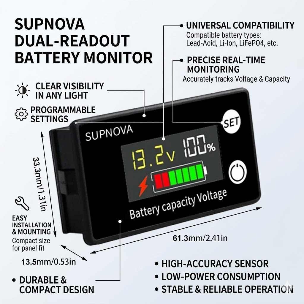 แบตเตอรี่แรงดันไฟฟ้า 7-100V 12V-72V จอแสดงผลดิจิตอลความจุเครื่องทดสอบ Buzzer Alarm Temp Gauge สําหรับรถยนต์กอล์ฟรถ ATV UTV