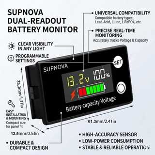 แบตเตอรี่แรงดันไฟฟ้า 7-100V 12V-72V จอแสดงผลดิจิตอลความจุเคร…