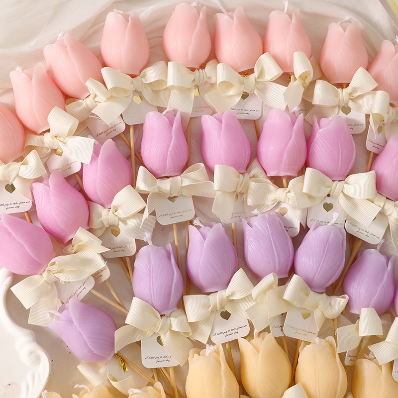 Mothers Day เทียนทิวลิปสําหรับตกแต่งบ้าน Aroma Soy Wax เทียนดอกไม้สําหรับตกแต่งงานปาร์ตี้