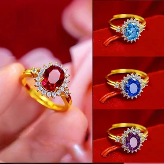 Emas 916 Gold Bangkok Female Ruby and Diamond Ring ในทองคํา 18k