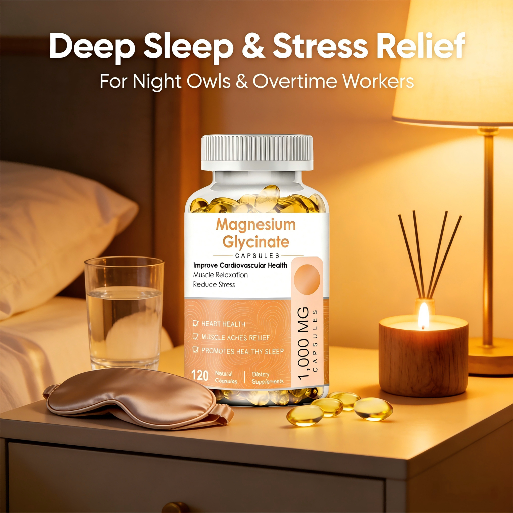 แคปซูลนอนหลับกลิซีนแมกนีเซียม, การนอนหลับลึกและบรรเทาความวิตกกังวล - สําหรับนกฮูกกลางคืนและพนักงานเวลาเกิน การดูดซึมสูง, การผ่อนคลายกล้ามเนื้อ, การฟ