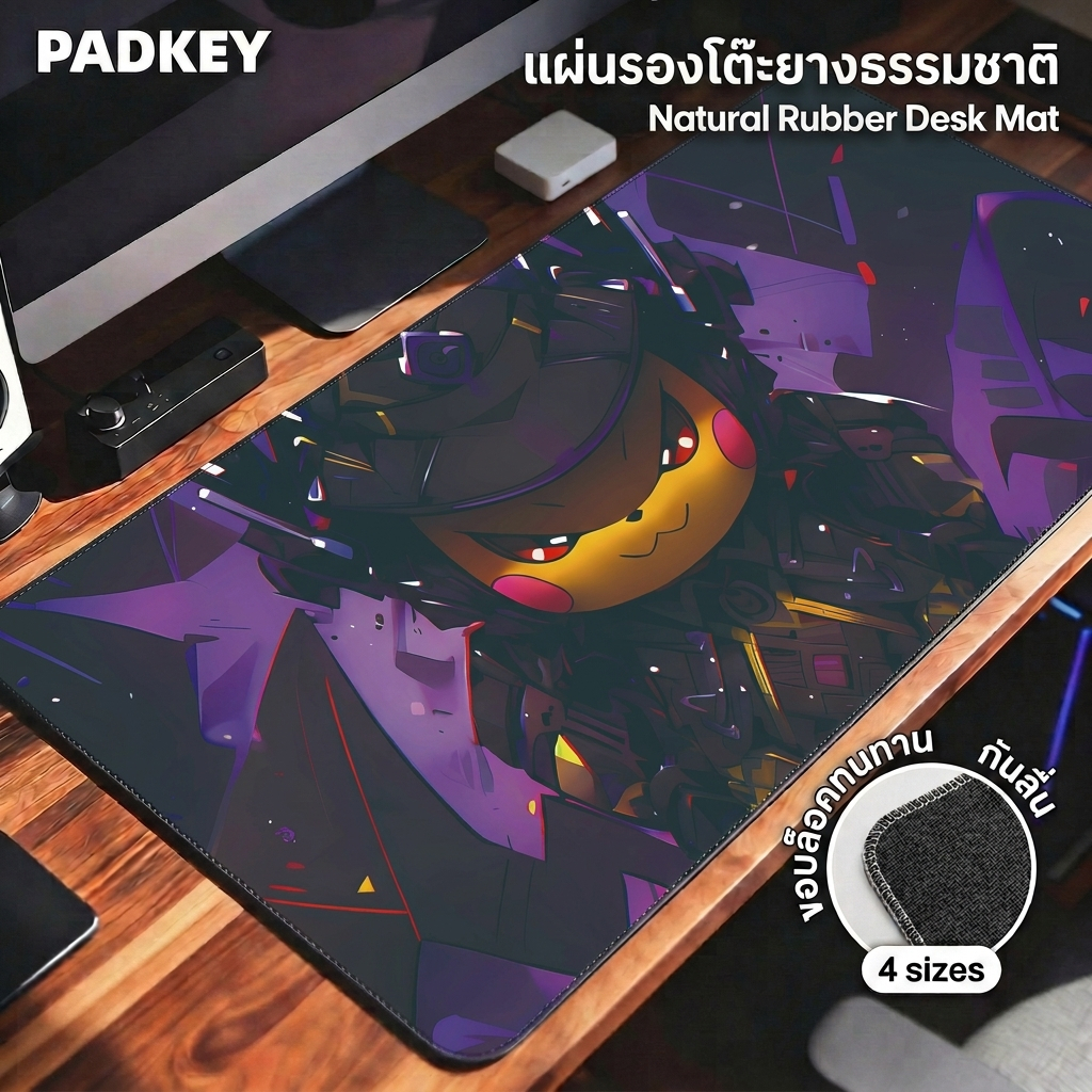 PADKEY Pikachu Desk Mat XXL 90×40cm | Premium Natural Rubber | Pokemon Electric Art | Anti-Slip | พร้อมส่ง🇹🇭