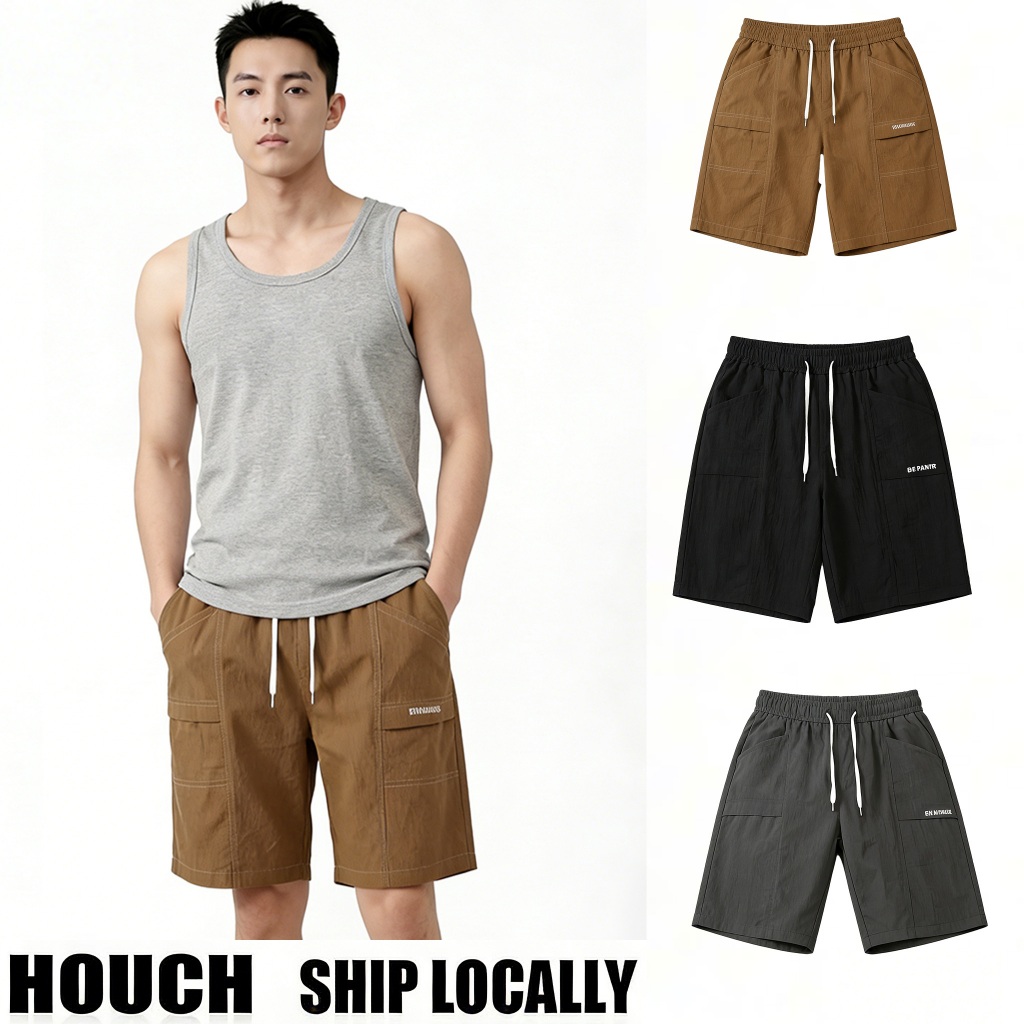 Houch พร้อมส่ง COD กางเกงยีนส์ขาสั้นผู้ชาย แบบเอวยืด มี 4 สี สไตล์เกาหลีใส่สบาย