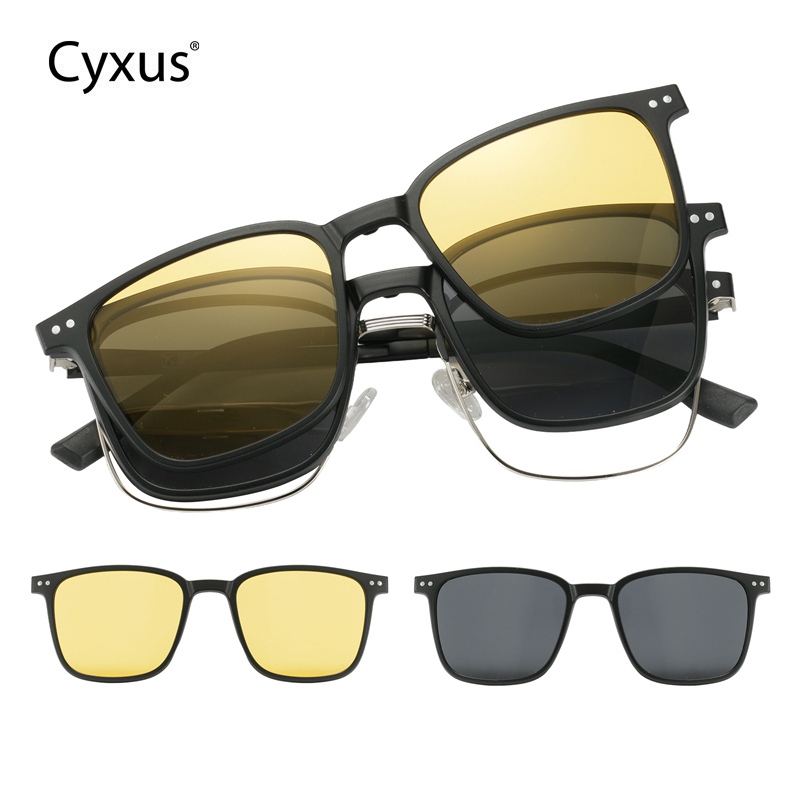 Cyxusแว่นกันแดดแม่เหล็ก 3-in-1 ป้องกันแสงสีฟ้า พร้อมเลนส์โพลาไรซ์ ผลิตจากวัสดุ UV400TR90 P1573