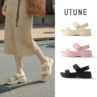UTUNE รองเท้าแตะผู้หญิงส้นลิ่ม สูง 5.5 ซม. พื้นหนา EVA กันน้ำ ใส่สบายไม่เมื่อย สายรัดตีนตุ๊กแกคู่ นุ่มสบาย ใส่ชายหาด ใส่นอกบ้าน รุ่นใหม่ปี 2026