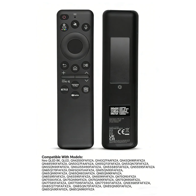 รีโมทคอนโทรลพร้อมปุ่มลัด YouTube Netflix สําหรับ Samsung Solar Voice สมาร์ททีวี, ใช้งานร่วมกับ Neo QLED 8K, QLED (BN59-01480A)