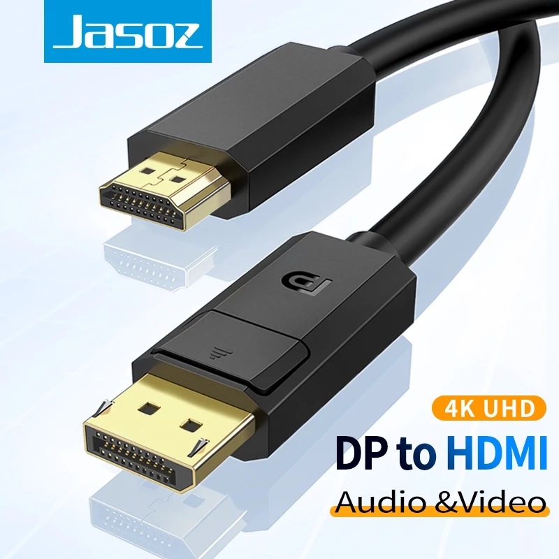 Jasoz DP To HDMI Cable 4K สาย Display Port to HDMI for PC Laptop HDTV Projector Length 1m-5m