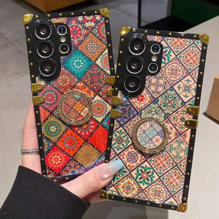 เคสกล่องกระเบื้องโบฮีเมียน | ที่วางแหวนหมุดย้ําและเชือกเส้นเล็กเสริมสําหรับ Samsung S Series