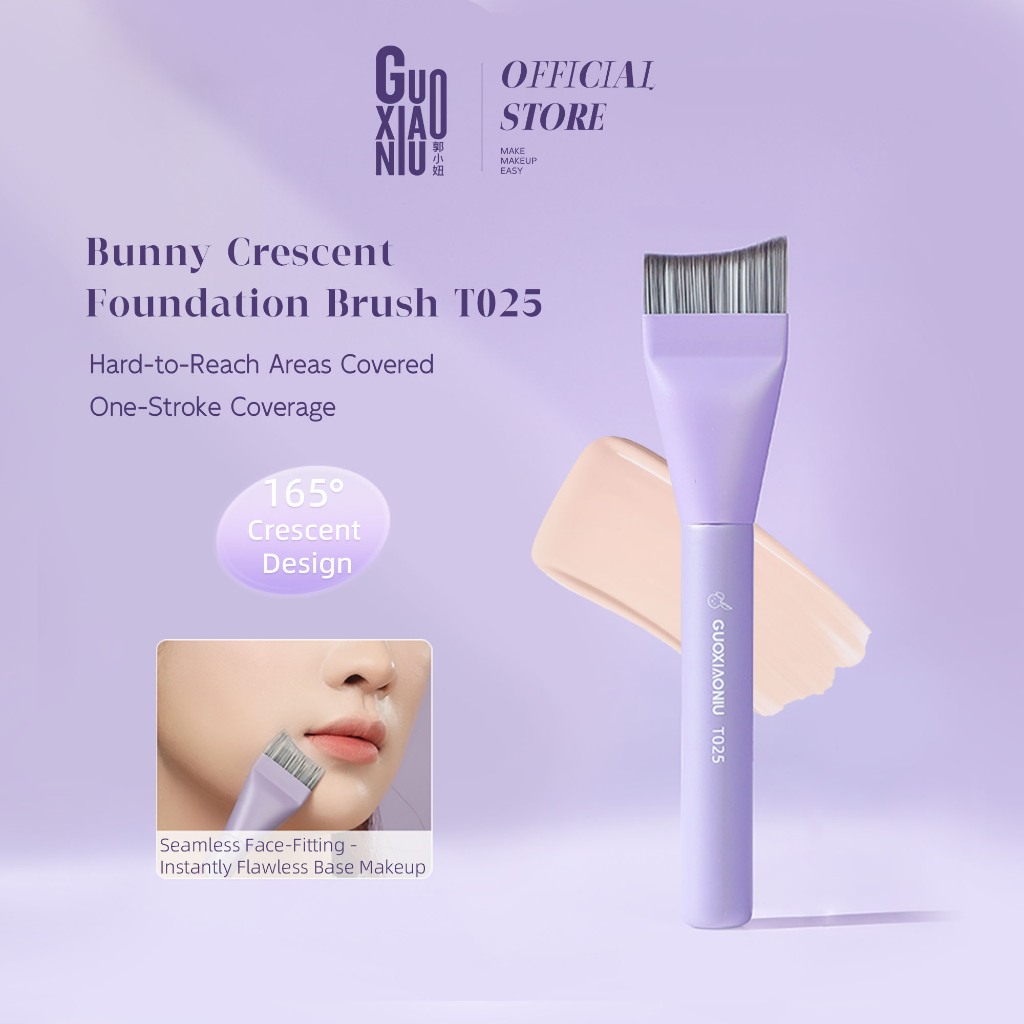 GUOXIAONU แปรงฟาวน์เดชั่นรูปครีเซนต์ ขนนุ่มบางพิเศษ สำหรับแต่งหน้าเบส คอนซีลเลอร์ไร้ตำหนิ และการใช้งานฟาวน์เดชั่นเหลว