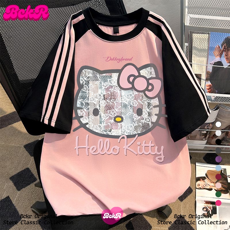 【จัดส่งตลอด 24 ชั่วโมง】🔥BCKRสไตล์นักเรียนลายแมวน่ารักคอกลมเสื้อ 😽oversizeเสื้อผญเสื่อยืด YG2795