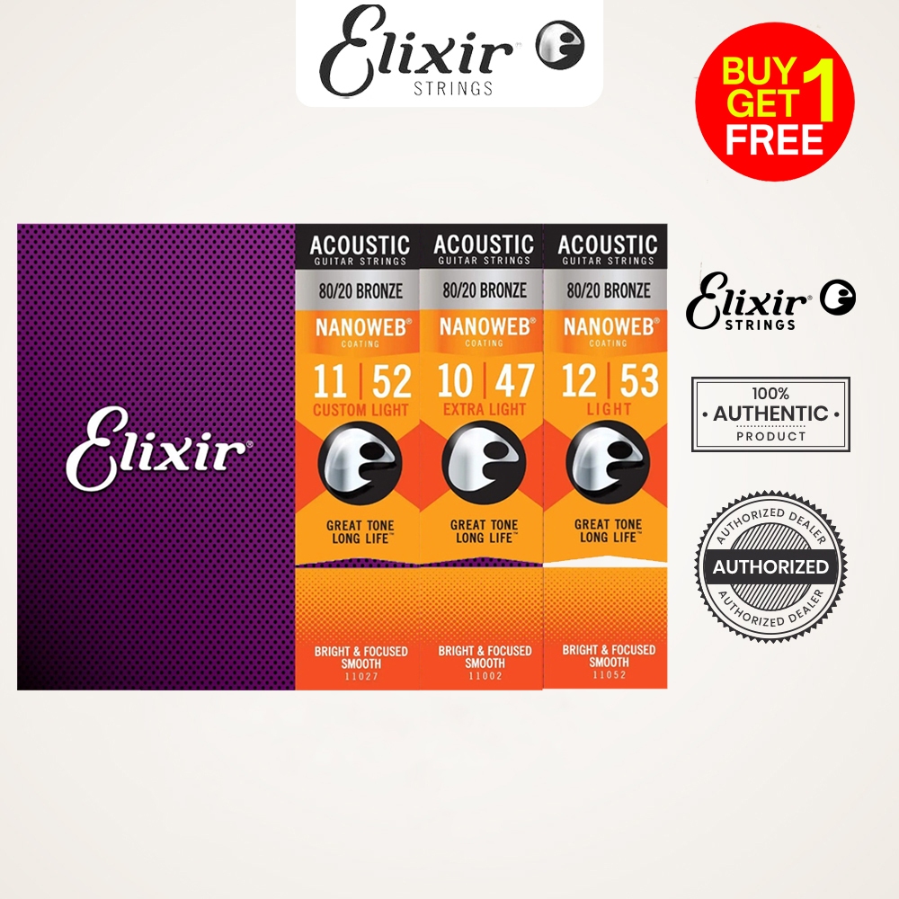(1แถม1)Elixir Nanoweb Phosphor Bronze สายกีต้าร์โปร่ง Elixir Acoustic Guitar String