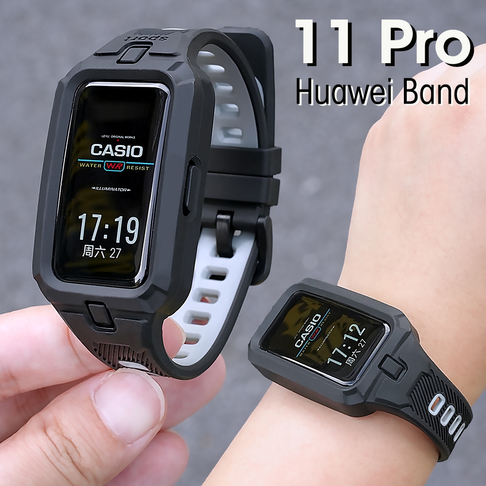 กีฬาสายรัดซิลิโคนสําหรับ Huawei Band 11 Pro สายรัดข้อมือ 2 in 1 Design Integral Band + สําหรับ Huawei Band 10 9 8 7 คลุมทั้งหมดป้องกันกรณีสําหรับ Honor 6 อุปกรณ์เสริม
