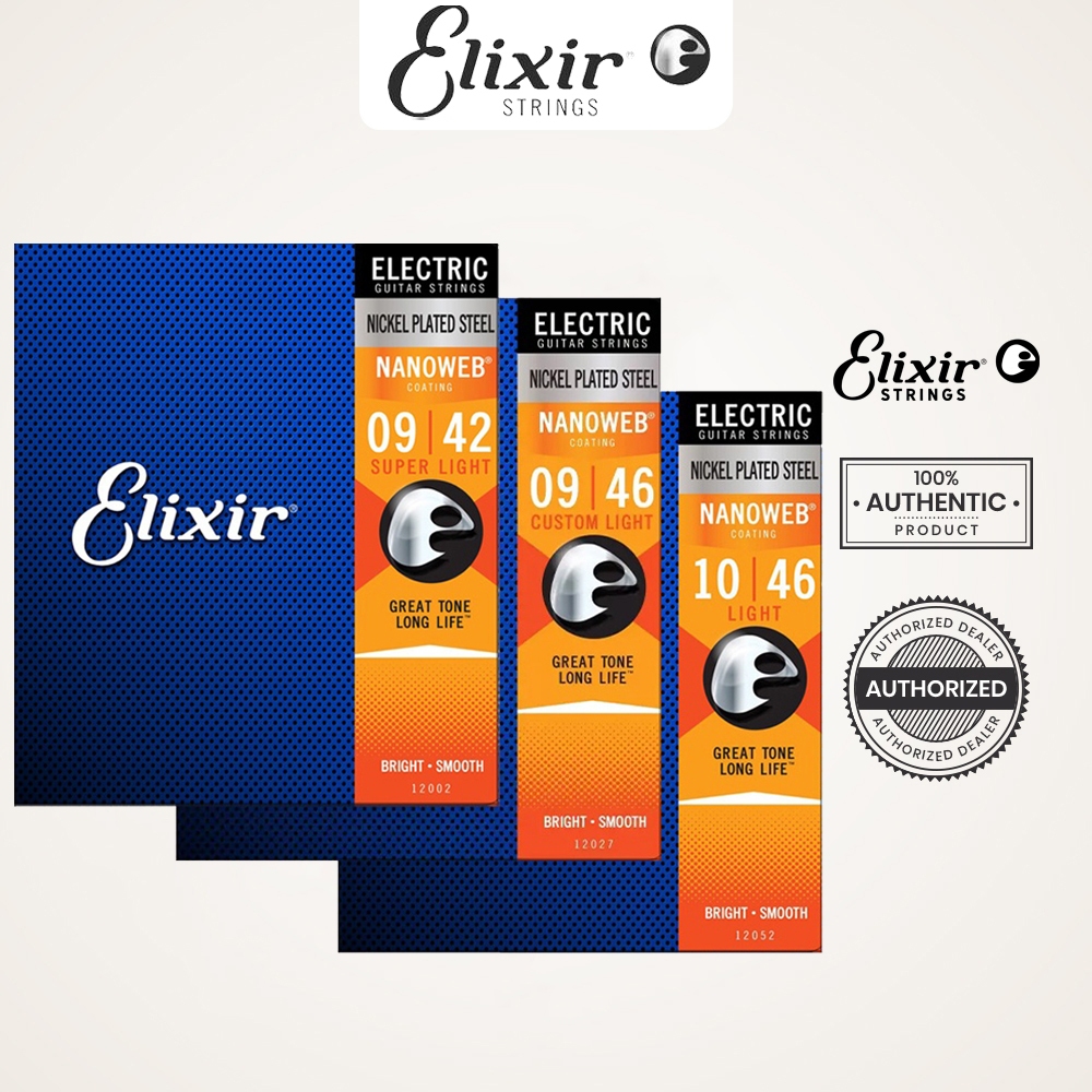 ELIXIR สายกีตาร์ไฟฟ้า เคลือบป้องกันสนิม Nanoweb เกจ .009-.042 (09/42) ผลิต USA