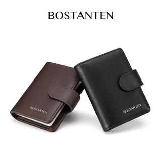 BOSTANTEN Hugo Cardholder ซองใส่บัตรผู้ชาย หนังแท้ RFID กันสแกน พับได้ จุเยอะ เรียบหรู