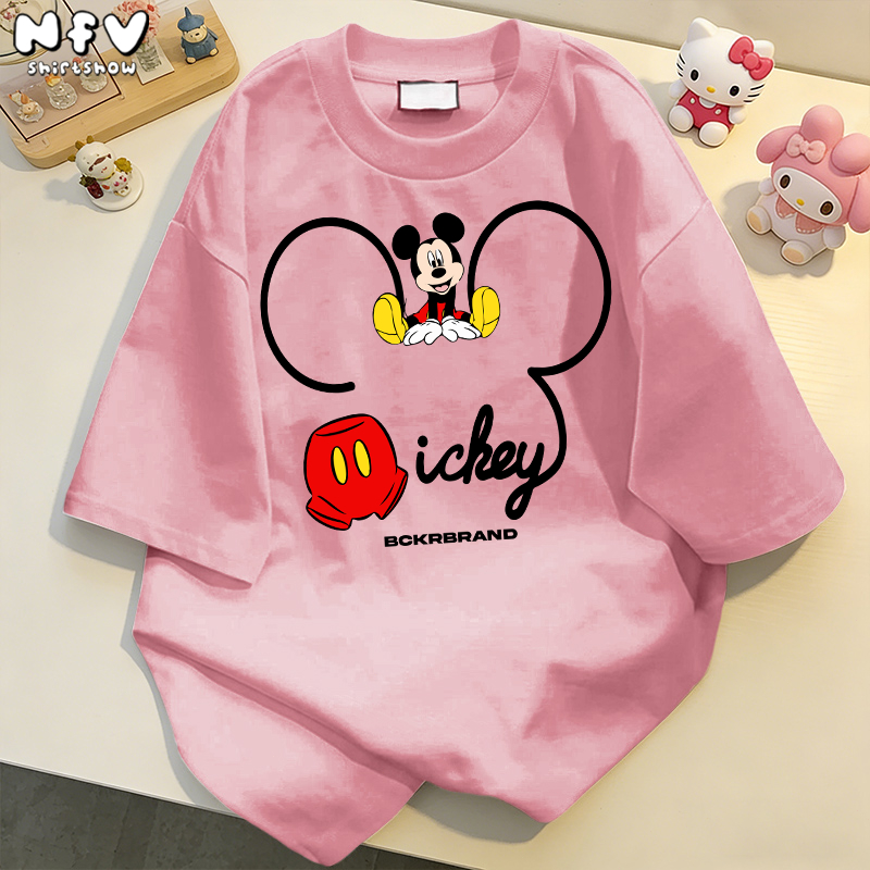NFV เสื้อยืดคอกลมแขนสั้น💖ลายมิกกี้เมาส์แบบเส้นสาย oversize ผ้านิ่ม ใส่สบาย สาวอวบ 100% Cotton t-shirt YG503
