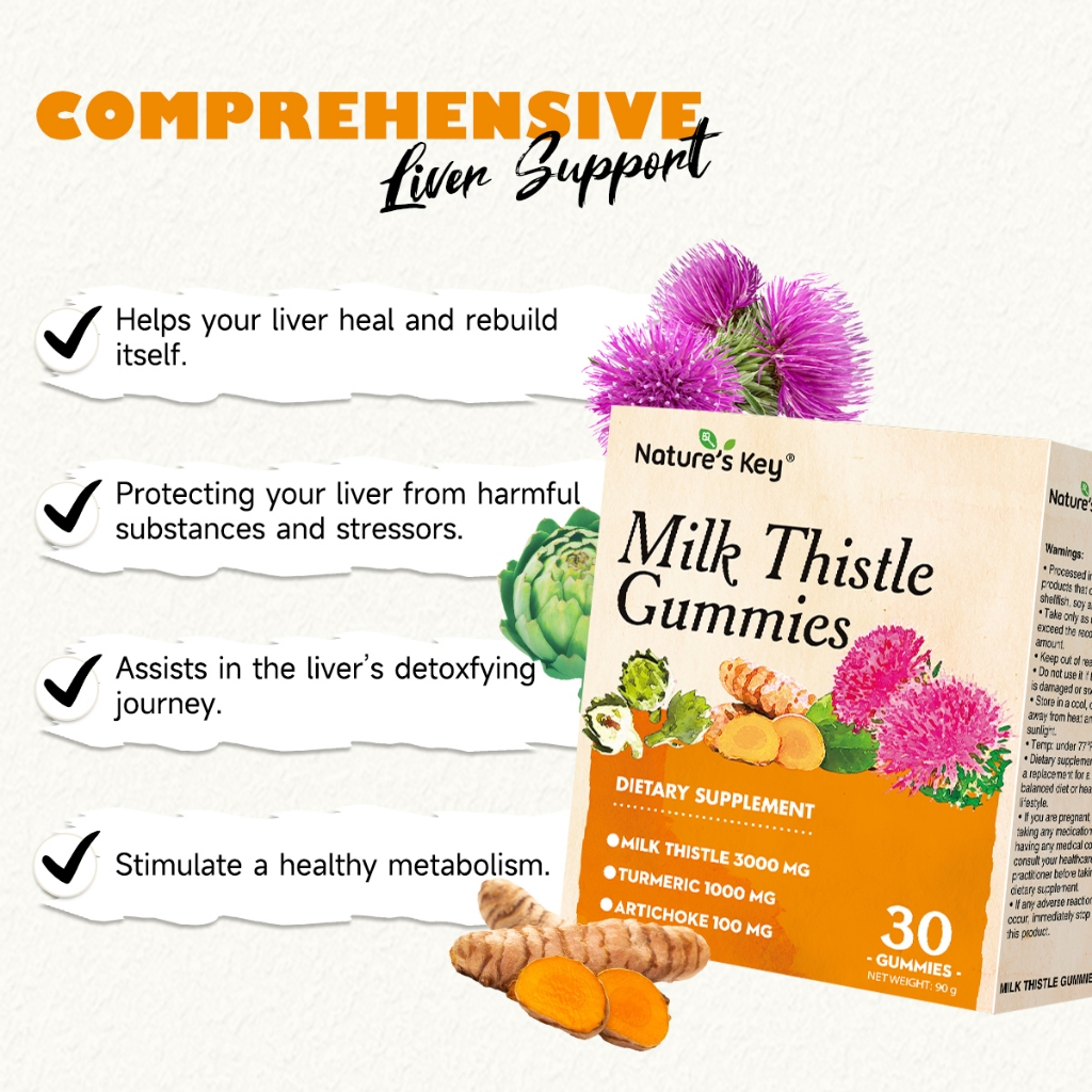 Natures Key Milk Thistle Gummies กัมมี่บำรุงตับและล้างสารพิษ เหมาะสําหรับผู้ที่ดื่มแอลกอฮอล์หรือพักผ่อนไม่เพียงพอ อร่อยทานง่าย