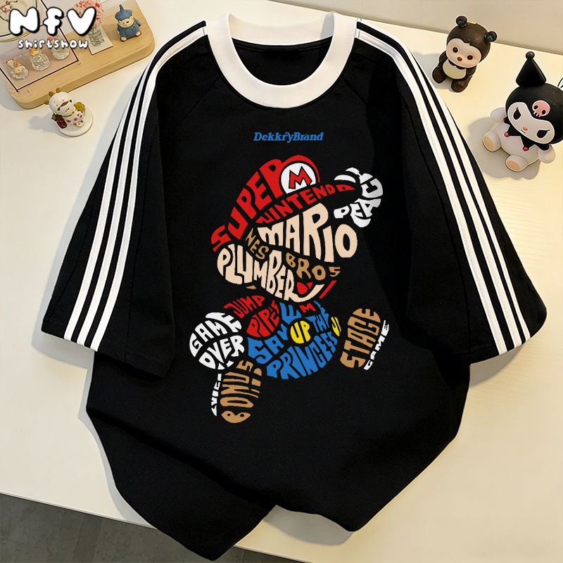 NFV พร้อมส่ง💖ลายพิมพ์มาริโอ้ คอเสื้อยืดผู้หญิง โอเวอร์ไซซ์ ระบายอากาศ ผ้าคอตตอน  สไตล์ลำลอง YG1208