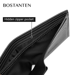 BOSTANTEN กระเป๋าสตางค์ใบสั้นหนัง PU แบบหยาบสำหรับผู้ชาย